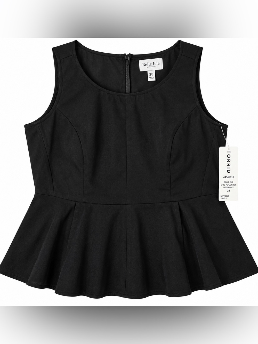 Belle Isle Torrid Black Sleeveless Peplum Top Size 28 NWT